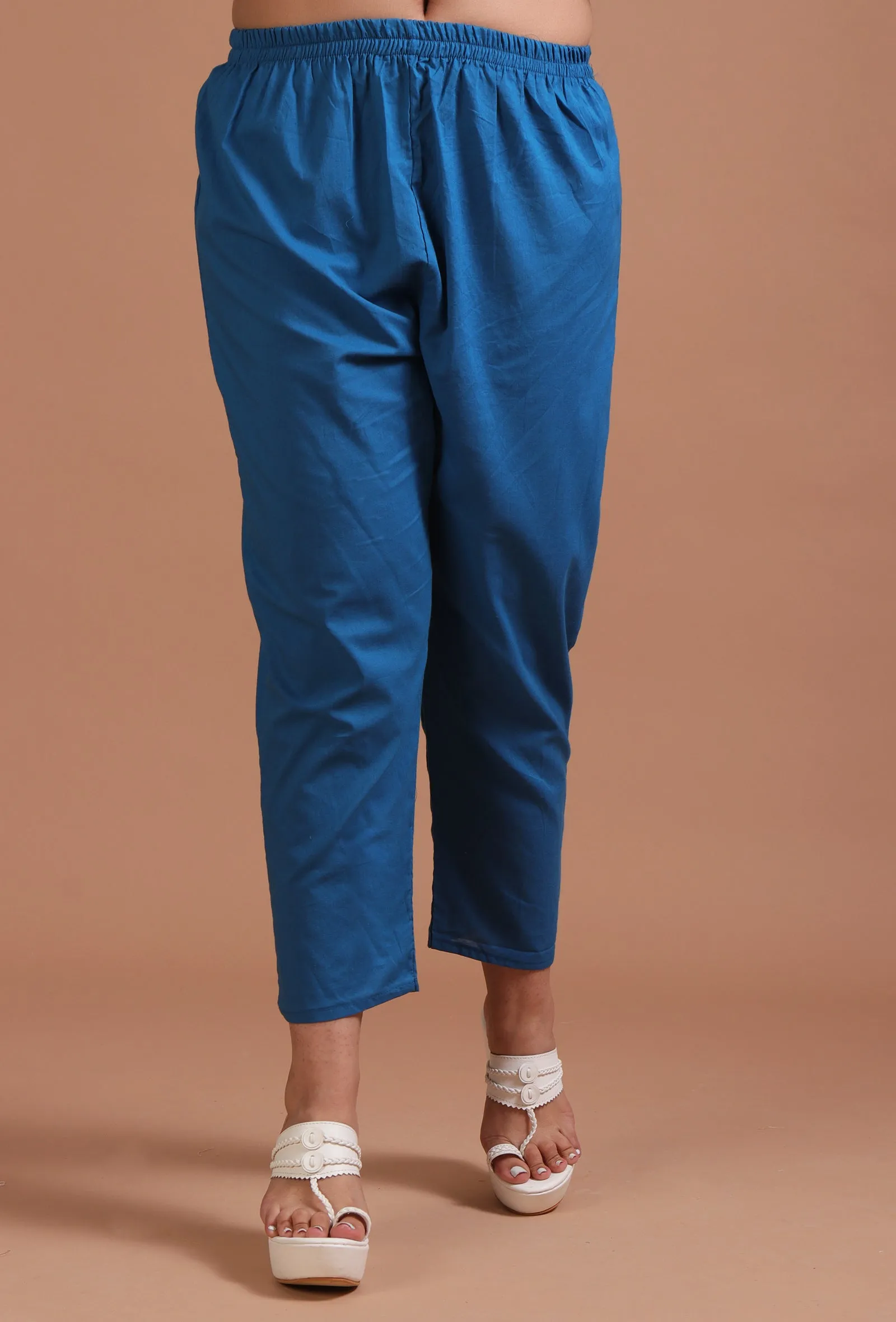Set Of 2: Blue Cotton Solid Plain Kurta & Pant Set