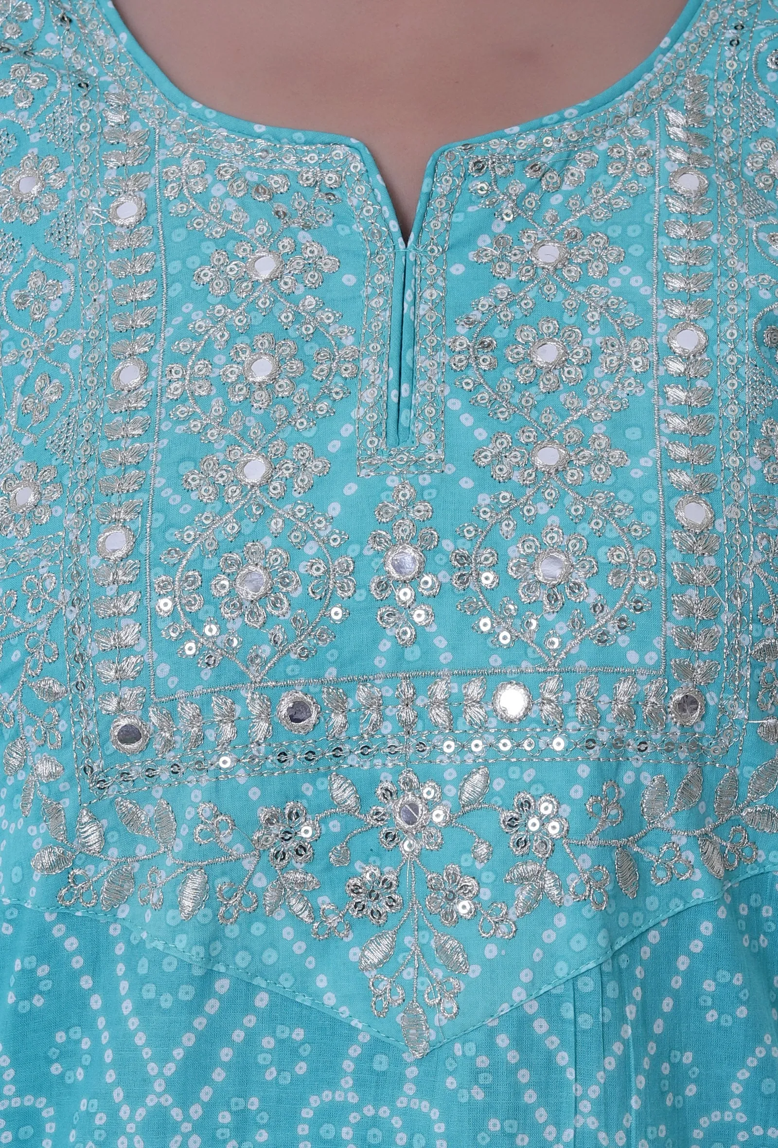 Set Of 2: Turquoise & White Cotton Block Printed Kurta & Pant