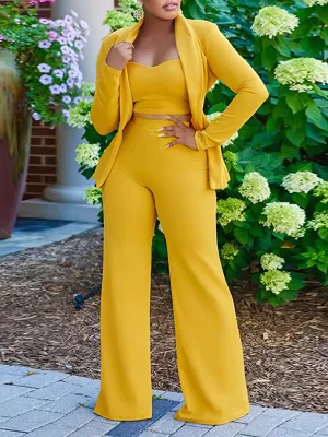 Sets Solid Color Stitching Three-Piece Suit for Women