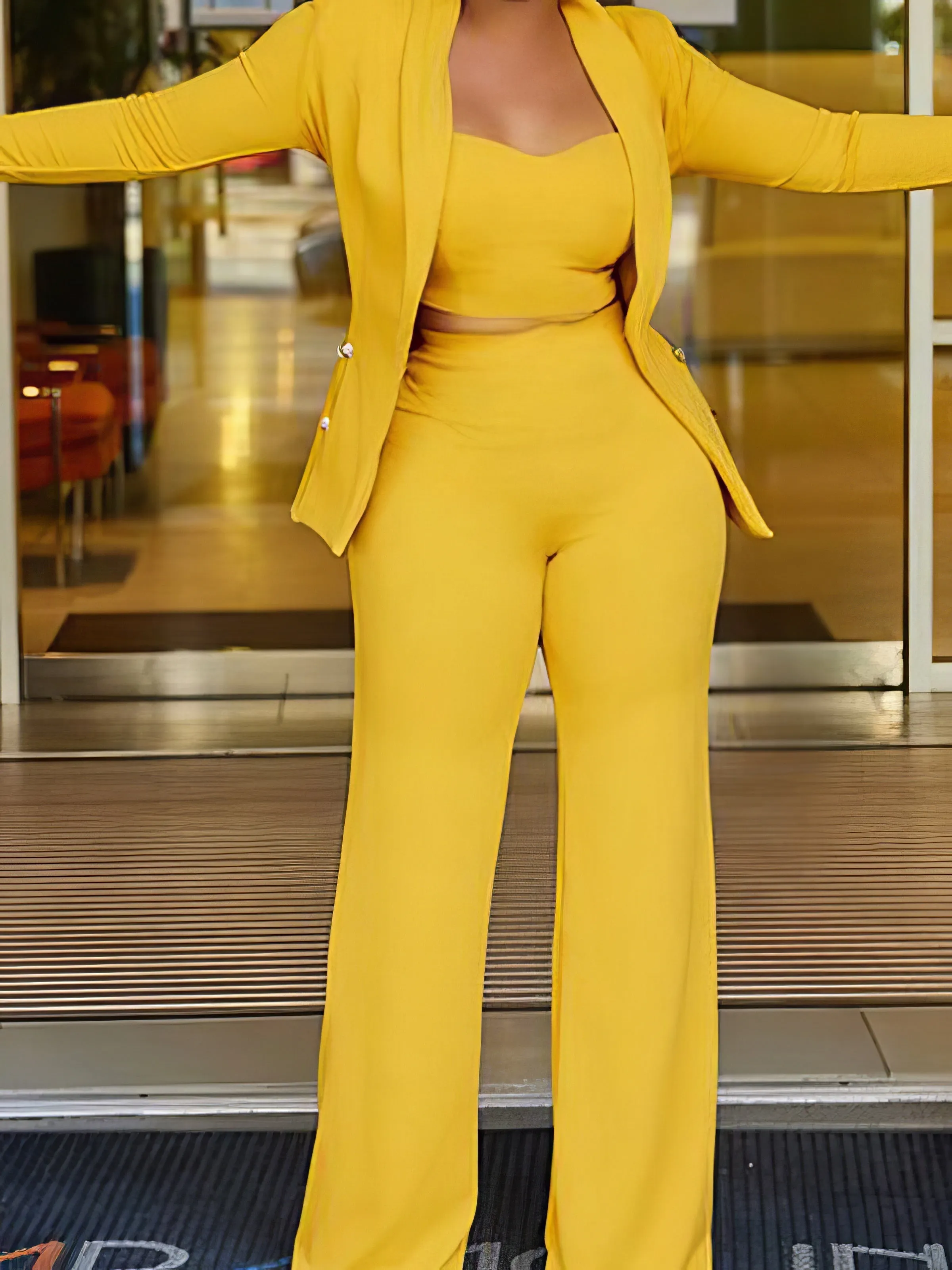 Sets Solid Color Stitching Three-Piece Suit for Women
