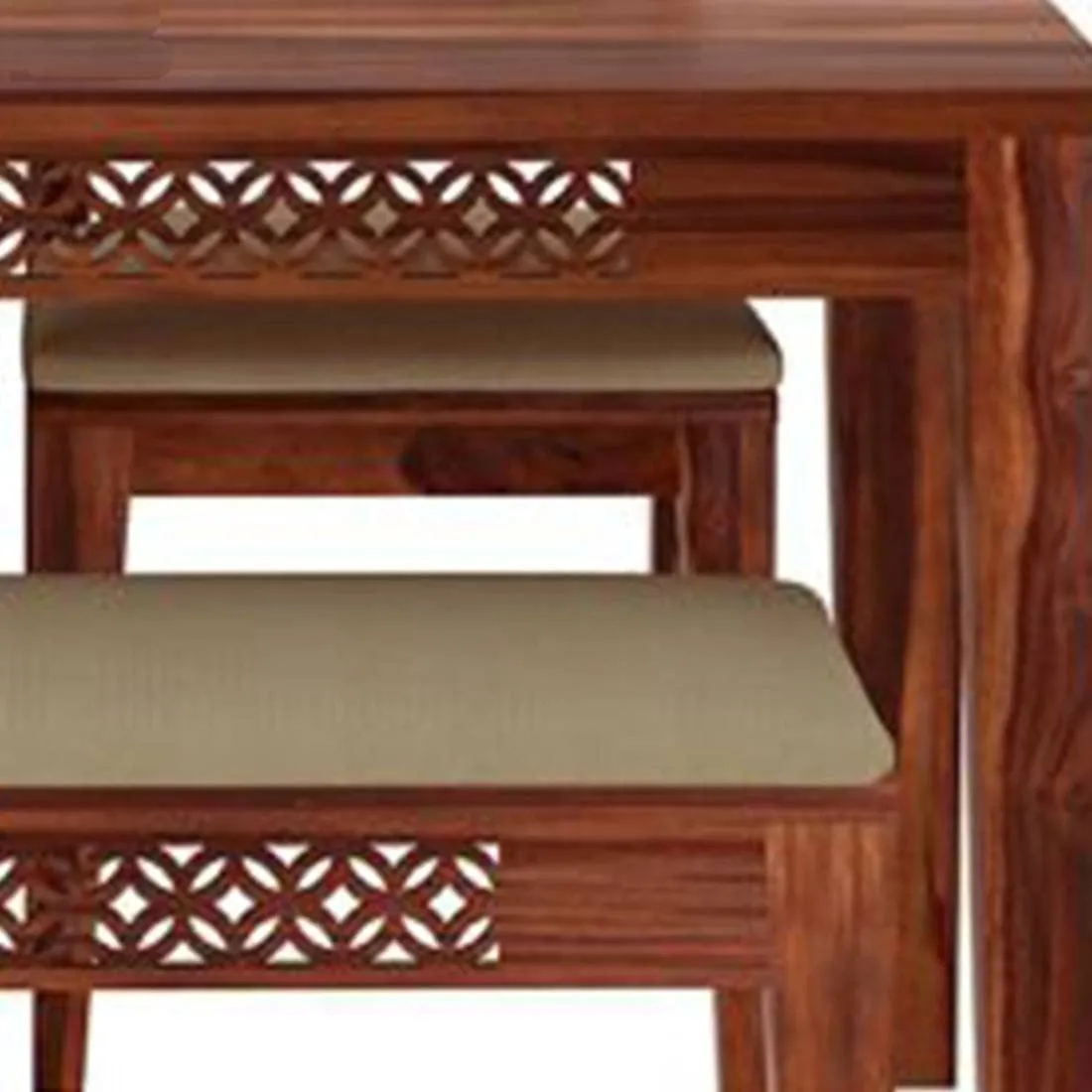 SHREE NATH JI CRAFT HOUSE Sheesham Wood 4 Seater Dining Table Set for Home Hall || Solid Wood Dining Table with 2 Cushion Chairs and Bench for Hotels || Dining Room Sets - Honey Finish