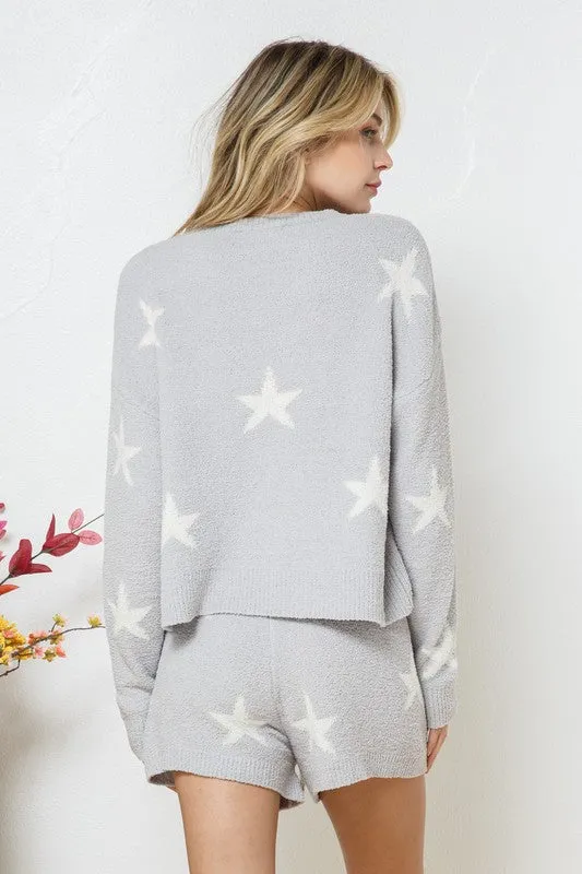 Star Print Cloud Soft Long Sleeve Top and Short Set