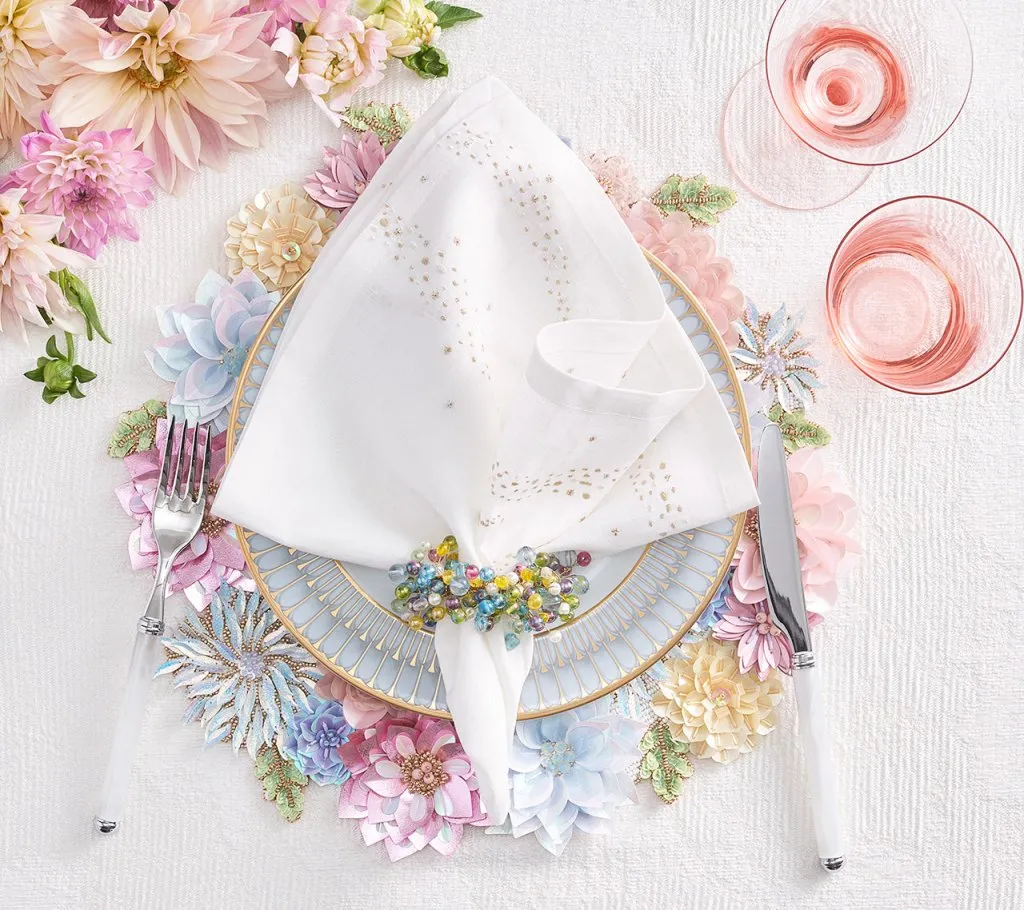 Star Spray Napkin in White & Gold & Silver, Set of 4
