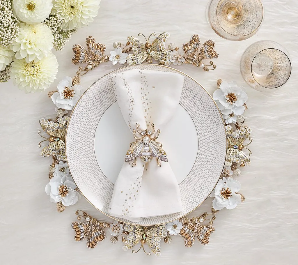 Star Spray Napkin in White & Gold & Silver, Set of 4