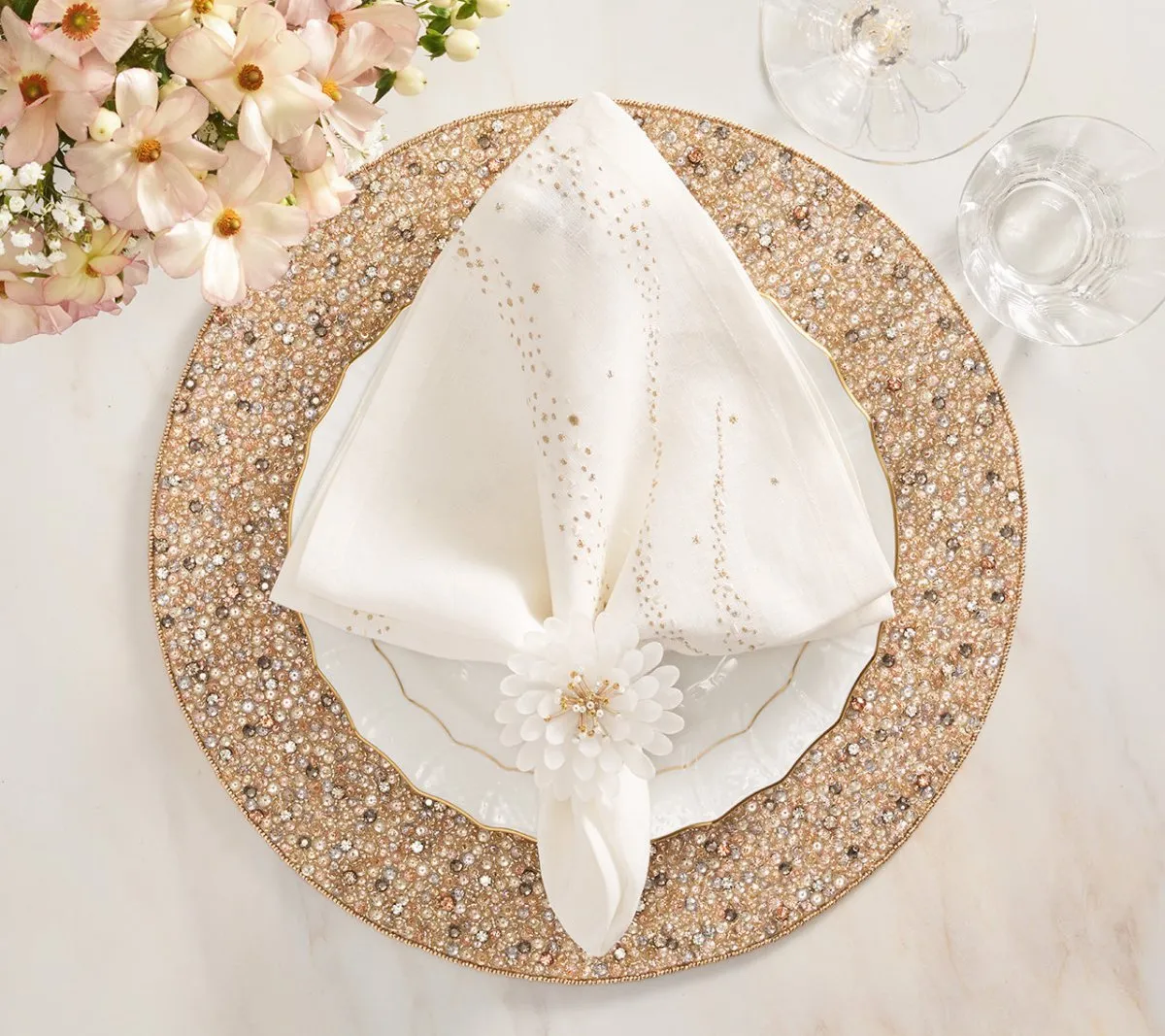 Star Spray Napkin in White & Gold & Silver, Set of 4