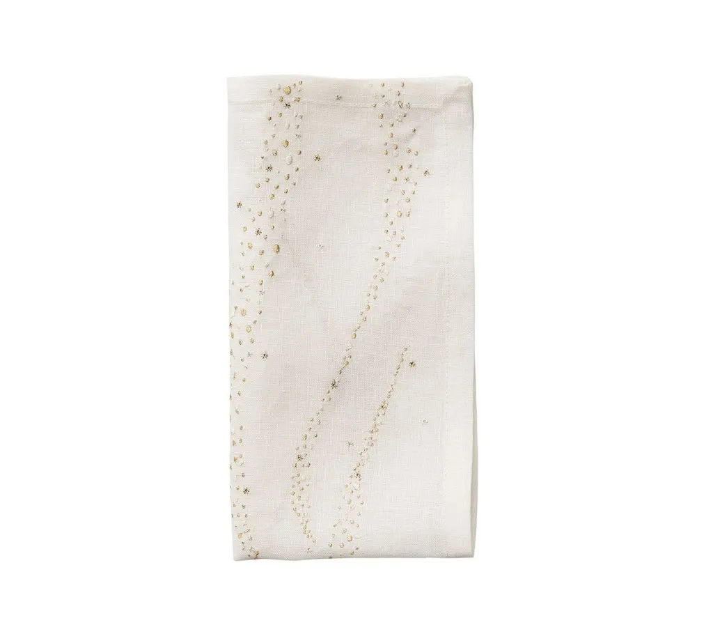 Star Spray Napkin in White & Gold & Silver, Set of 4