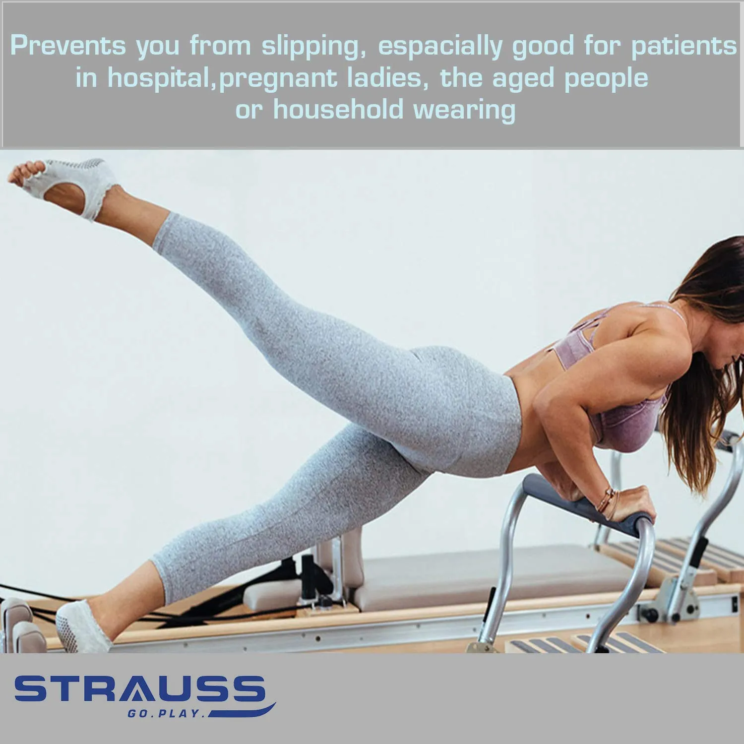 STRAUSS Women Yoga Socks |Non-Slip Grips, Ideal for Pilates, Pure Barre, Ballet, Dance, Barefoot Workout Small, (Grey)