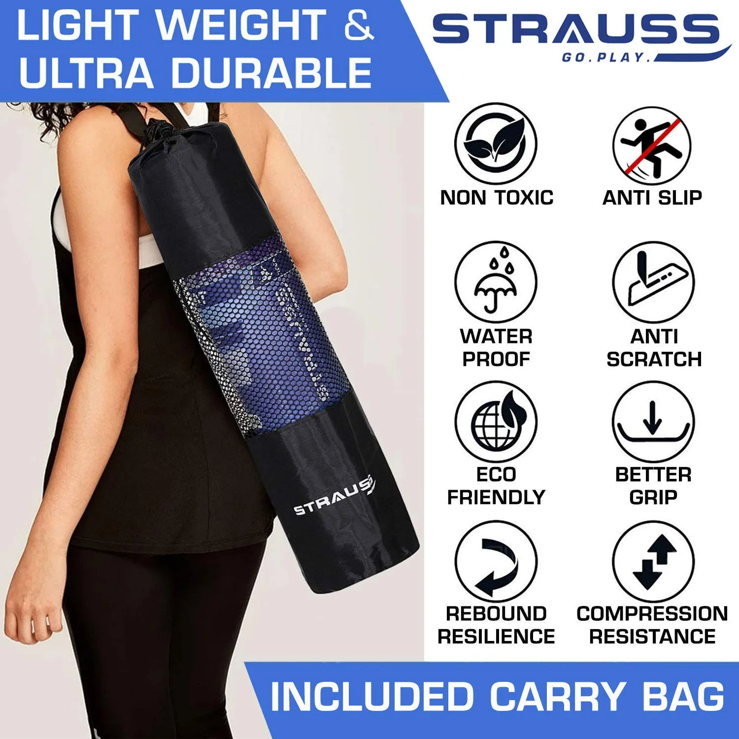 Strauss Yoga Mat, 6mm (Grey) and Cooling Towel, 80 cm, (Grey)