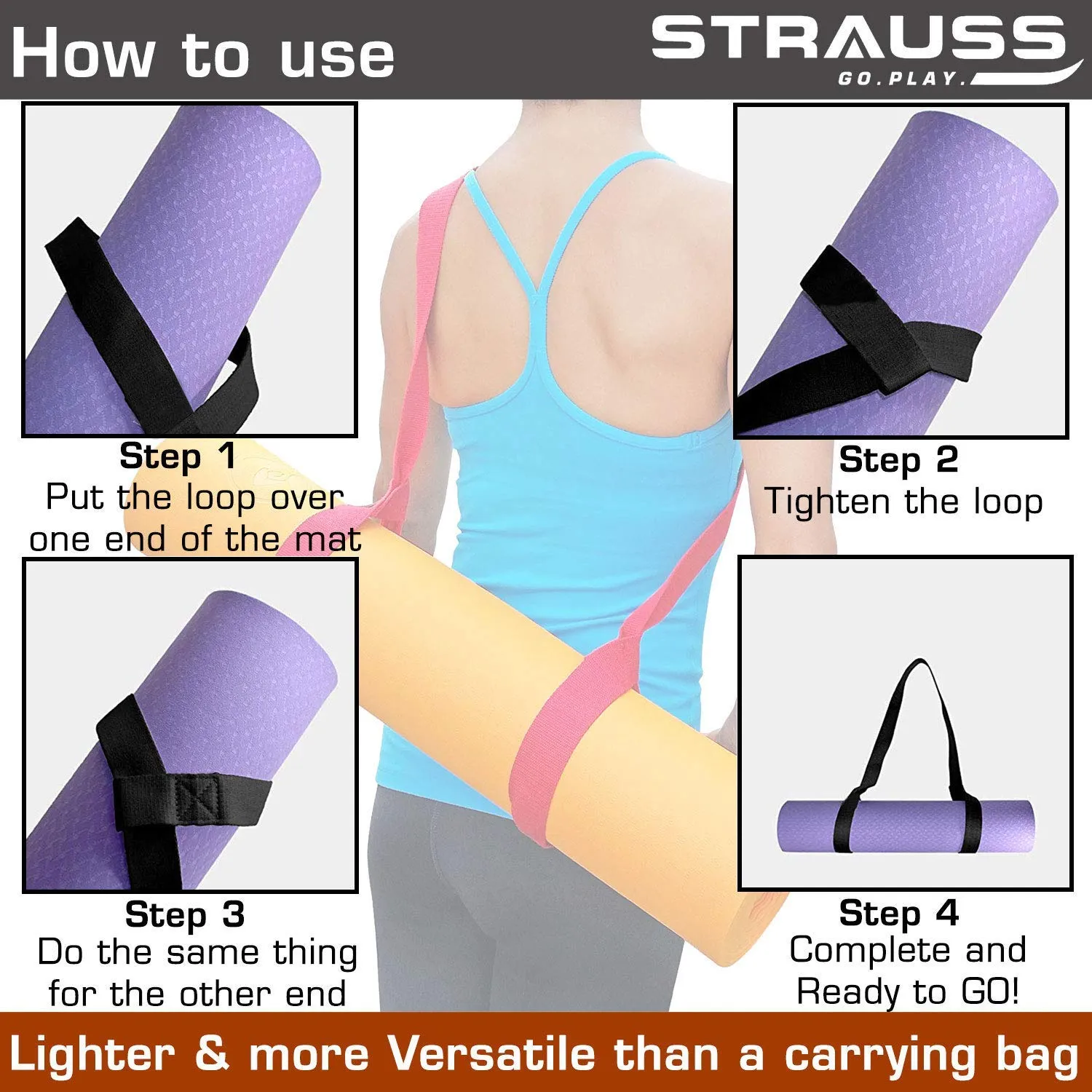 Strauss Yoga Mat, 6mm (Grey) and Cooling Towel, 80 cm, (Grey)