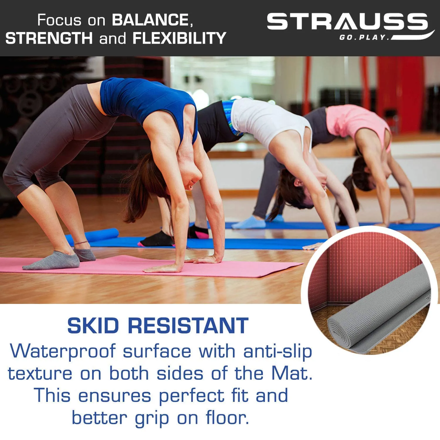 Strauss Yoga Mat, 6mm (Grey) and Cooling Towel, 80 cm, (Grey)