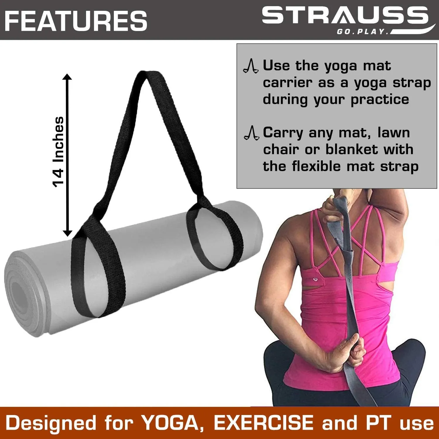 Strauss Yoga Mat, 6mm (Grey) and Cooling Towel, 80 cm, (Grey)