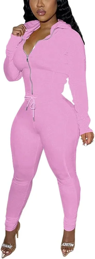 TOPSRANI Women Two Piece Outfits Bodycon Tracksuit Sweatsuits Hoodie Solid Jogger Workout Lounge Zipper Long Sleeve Pant Sets
