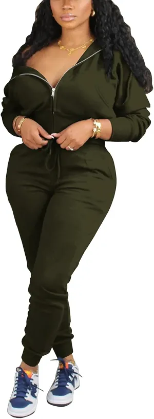 TOPSRANI Womens Two Piece Outfits Casual Sweatsuits Solid Tracksuit Jogging Zip Up Jogger Hoodie Long Pant Sets with Pockets