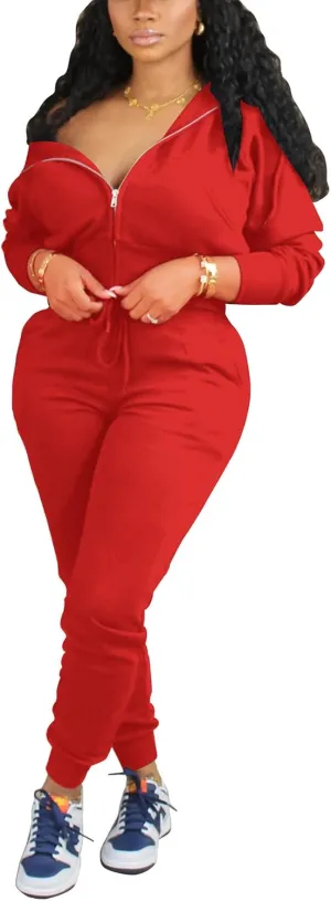 TOPSRANI Womens Two Piece Outfits Casual Sweatsuits Solid Tracksuit Jogging Zip Up Jogger Hoodie Long Pant Sets with Pockets