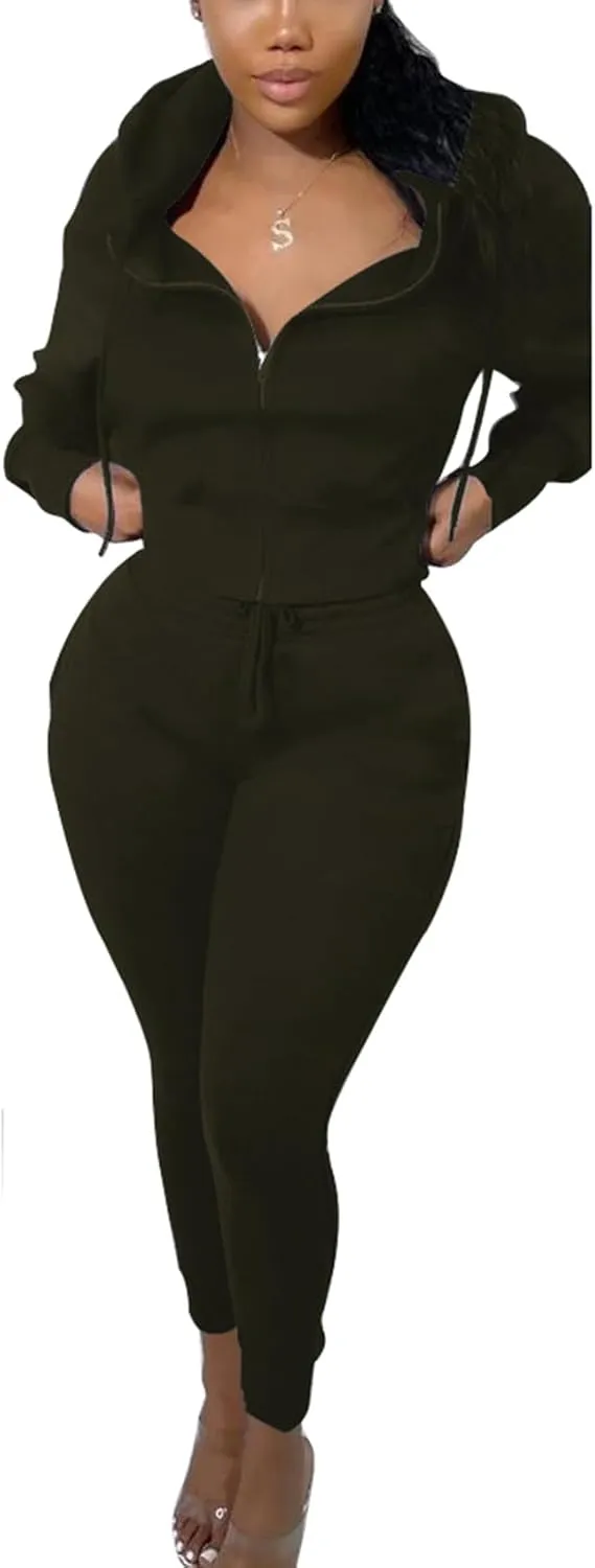 TOPSRANI Womens Two Piece Outfits Casual Sweatsuits Solid Tracksuit Jogging Zip Up Jogger Hoodie Long Pant Sets with Pockets
