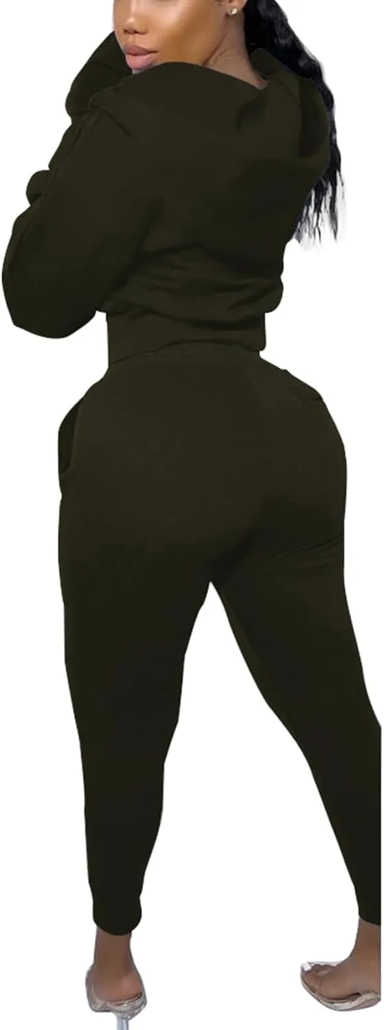 TOPSRANI Womens Two Piece Outfits Casual Sweatsuits Solid Tracksuit Jogging Zip Up Jogger Hoodie Long Pant Sets with Pockets