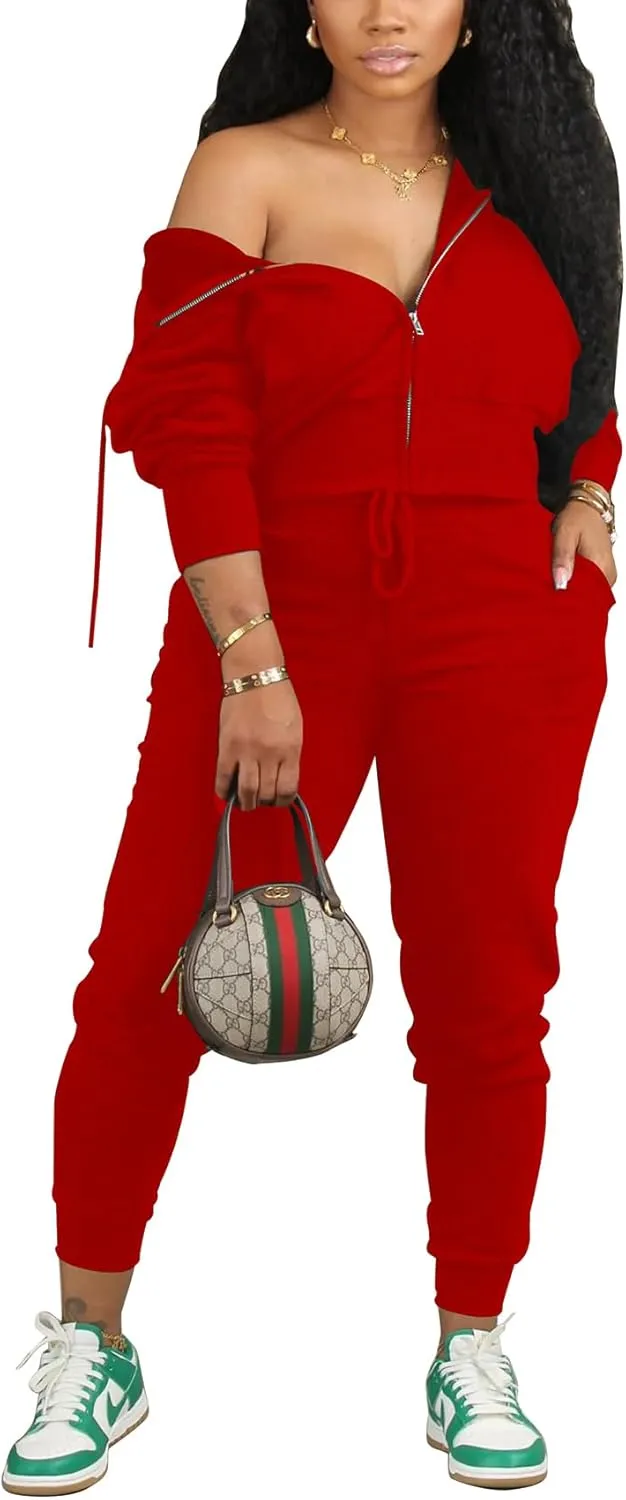 TOPSRANI Womens Two Piece Outfits Casual Sweatsuits Solid Tracksuit Jogging Zip Up Jogger Hoodie Long Pant Sets with Pockets