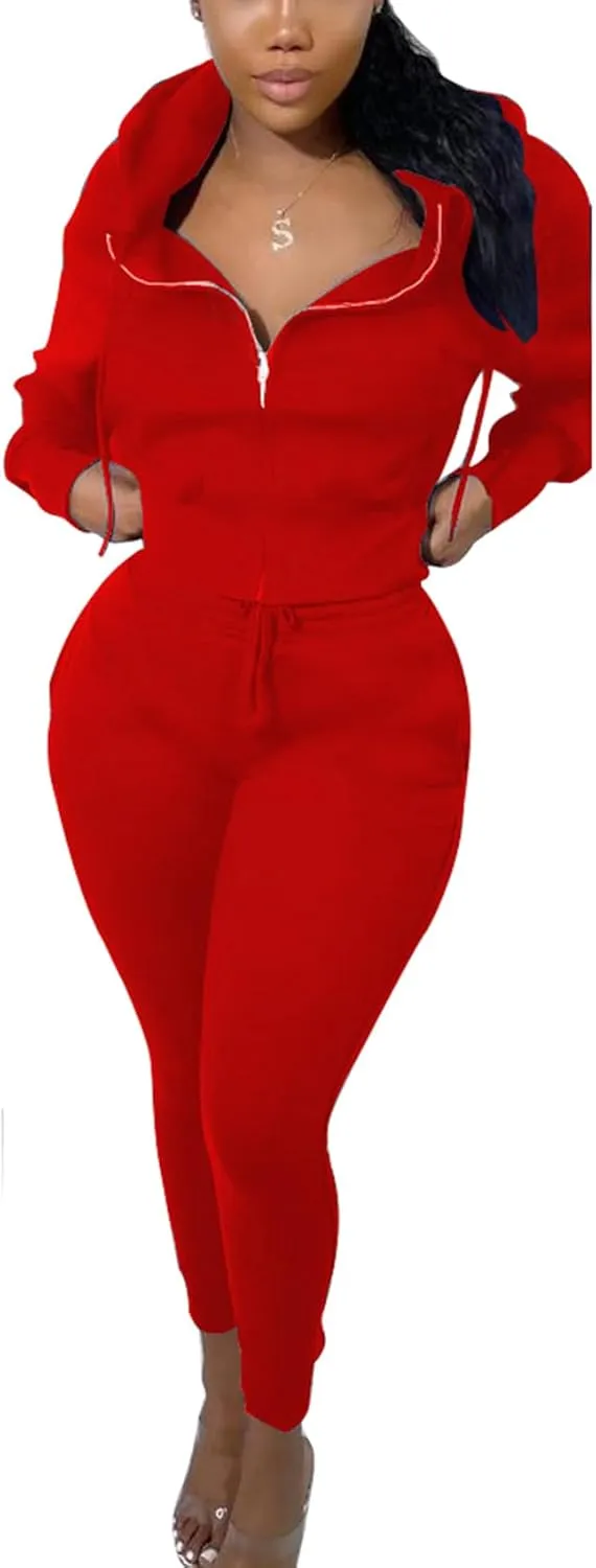 TOPSRANI Womens Two Piece Outfits Casual Sweatsuits Solid Tracksuit Jogging Zip Up Jogger Hoodie Long Pant Sets with Pockets