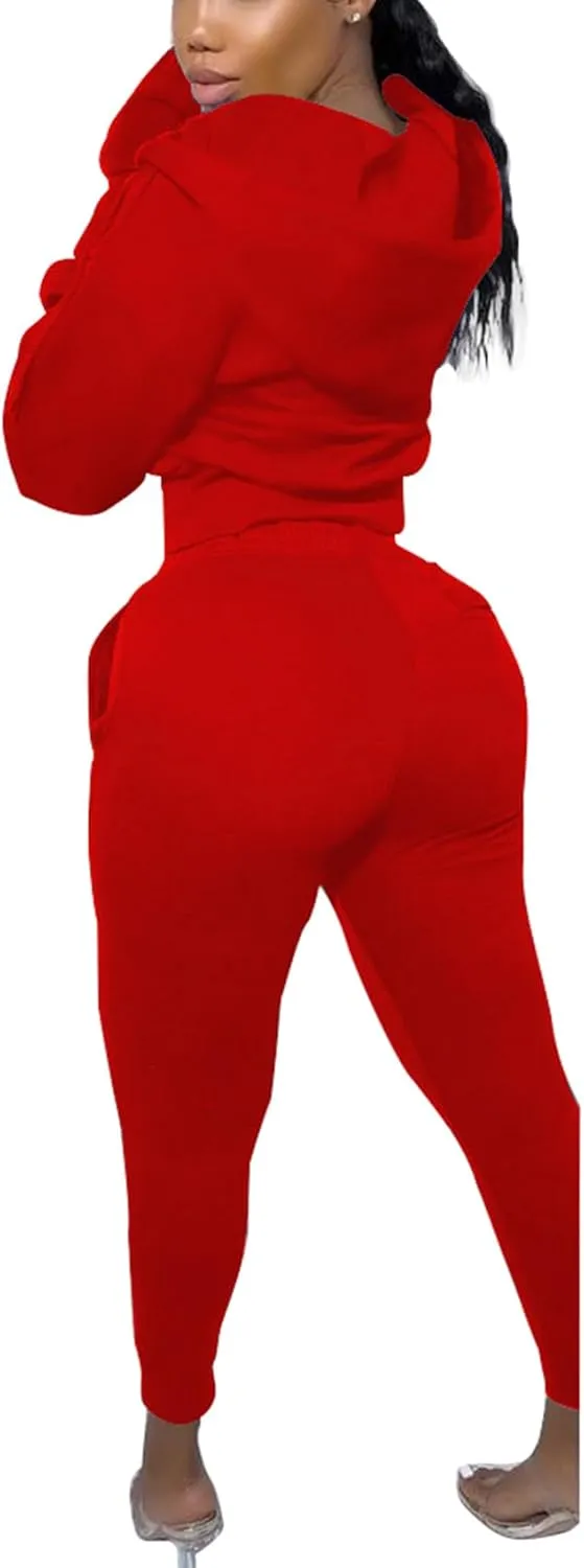 TOPSRANI Womens Two Piece Outfits Casual Sweatsuits Solid Tracksuit Jogging Zip Up Jogger Hoodie Long Pant Sets with Pockets