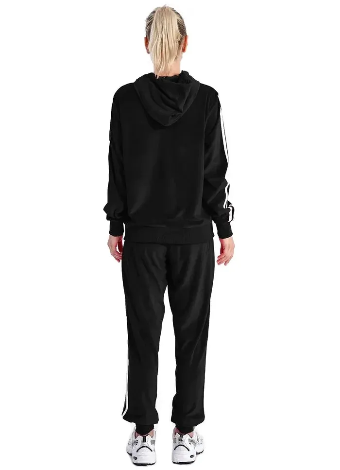 Tracksuit LJS201 Stripe Trim Velour 2pc Jog Set