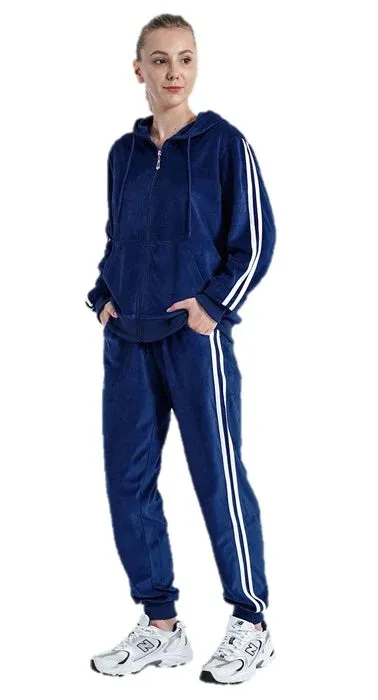 Tracksuit LJS201 Stripe Trim Velour 2pc Jog Set