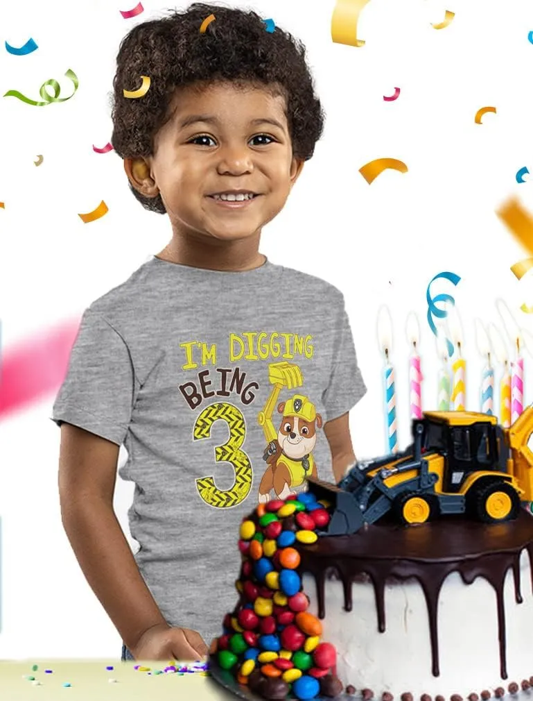 Tstars Rubble 3rd Birthday Boy Digging Being 3 Shirt Gifts for Three Years Old Boys Bday Paw Patrol Toddler Kids T-Shirt