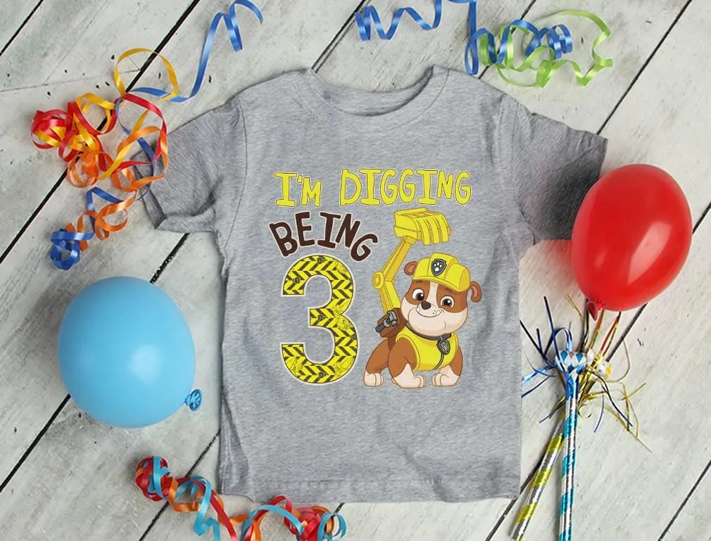 Tstars Rubble 3rd Birthday Boy Digging Being 3 Shirt Gifts for Three Years Old Boys Bday Paw Patrol Toddler Kids T-Shirt