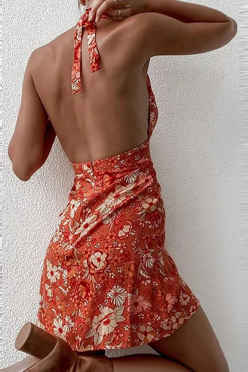 V-Neck Sleeveless Floral Print Suspender Dress