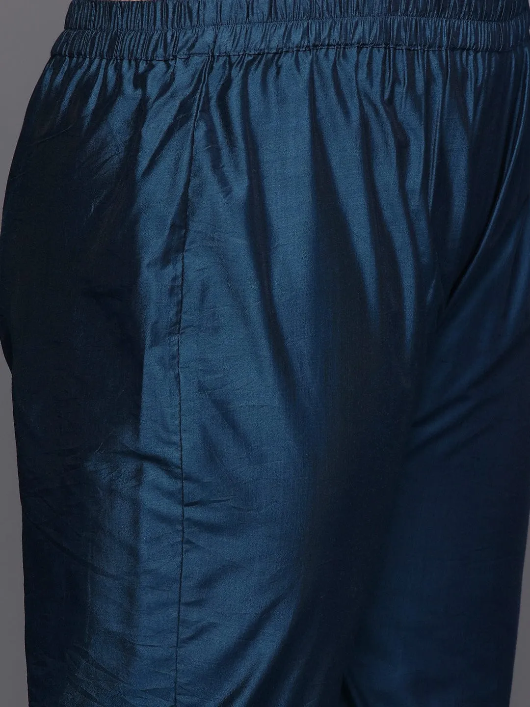 Varanga Women Plus Size Blue Floral Printed Kurta, Round Neck Straight Kurta Paired With Tonal Bottom And Printed Dupatta.