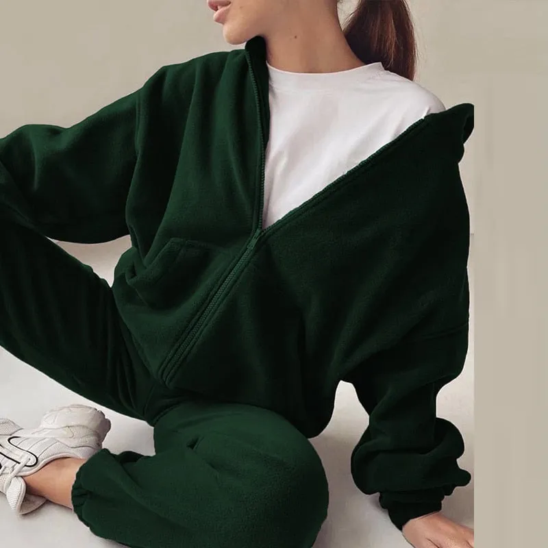 Wenkouban Back To School Women Autumn Winter Fashion Hooded Zipper Outerwear And Harem Pant Suit Female Casual Tracksuit Two Piece Sets