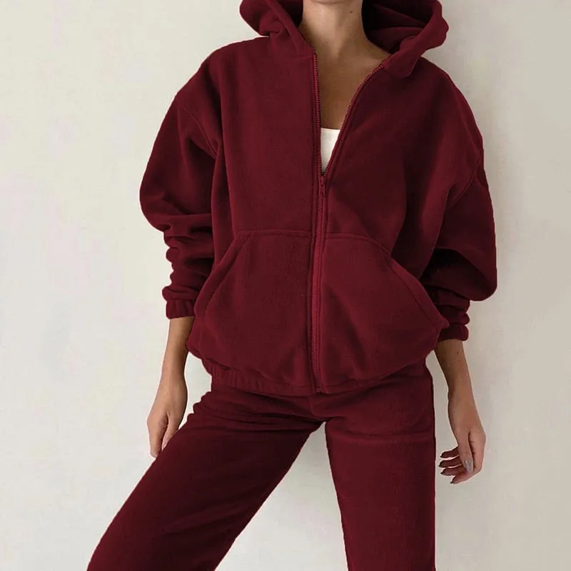 Wenkouban Back To School Women Autumn Winter Fashion Hooded Zipper Outerwear And Harem Pant Suit Female Casual Tracksuit Two Piece Sets