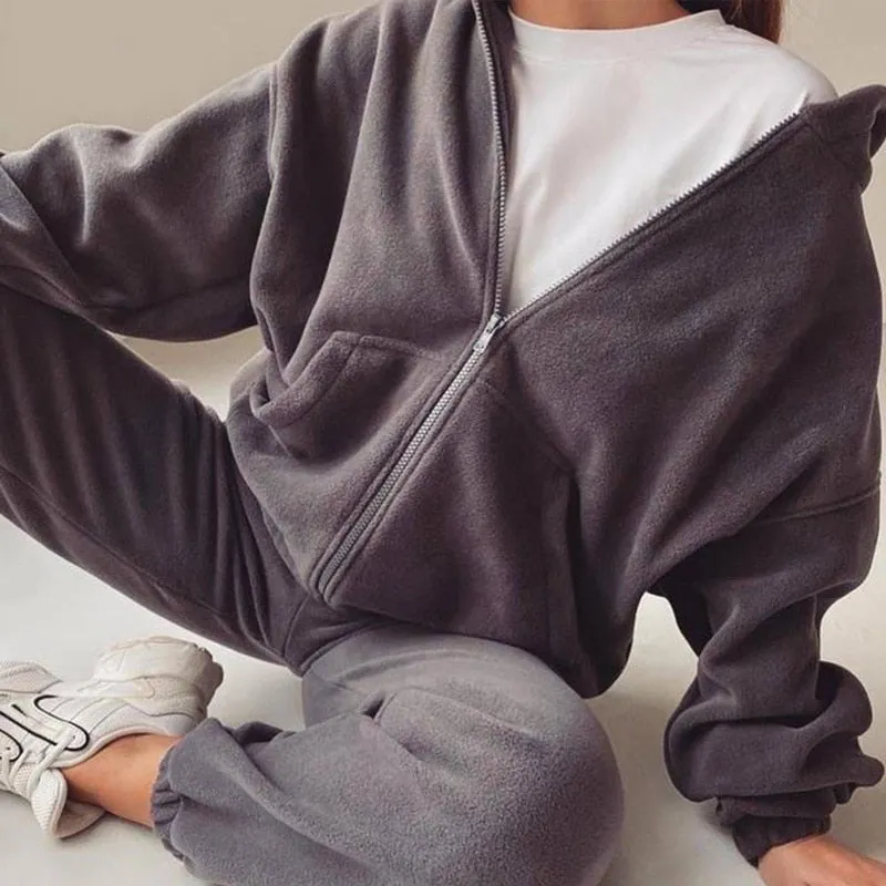Wenkouban Back To School Women Autumn Winter Fashion Hooded Zipper Outerwear And Harem Pant Suit Female Casual Tracksuit Two Piece Sets