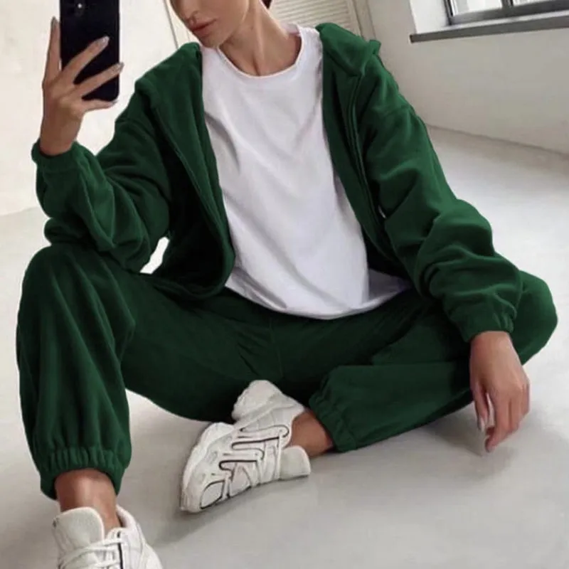 Wenkouban Back To School Women Autumn Winter Fashion Hooded Zipper Outerwear And Harem Pant Suit Female Casual Tracksuit Two Piece Sets