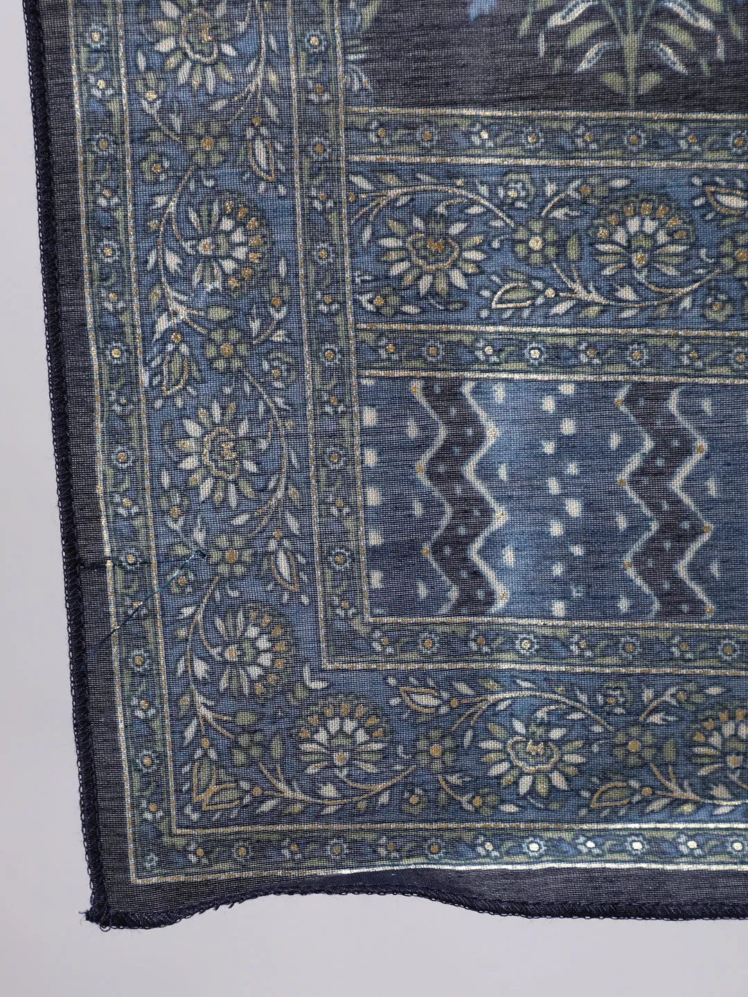 Women Grey & Navy Blue Ethnic Printed Straight Kurta With Palazzo And Printed Dupatta