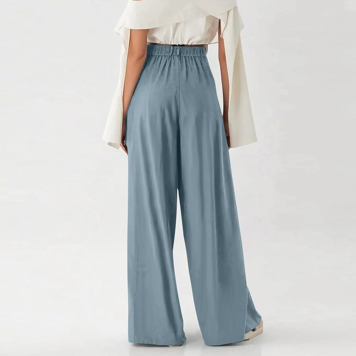 Women's Wide Legged Pants Pleated High Waisted with Pockets Flowy Trousers Business Casual Bottoms Trendy