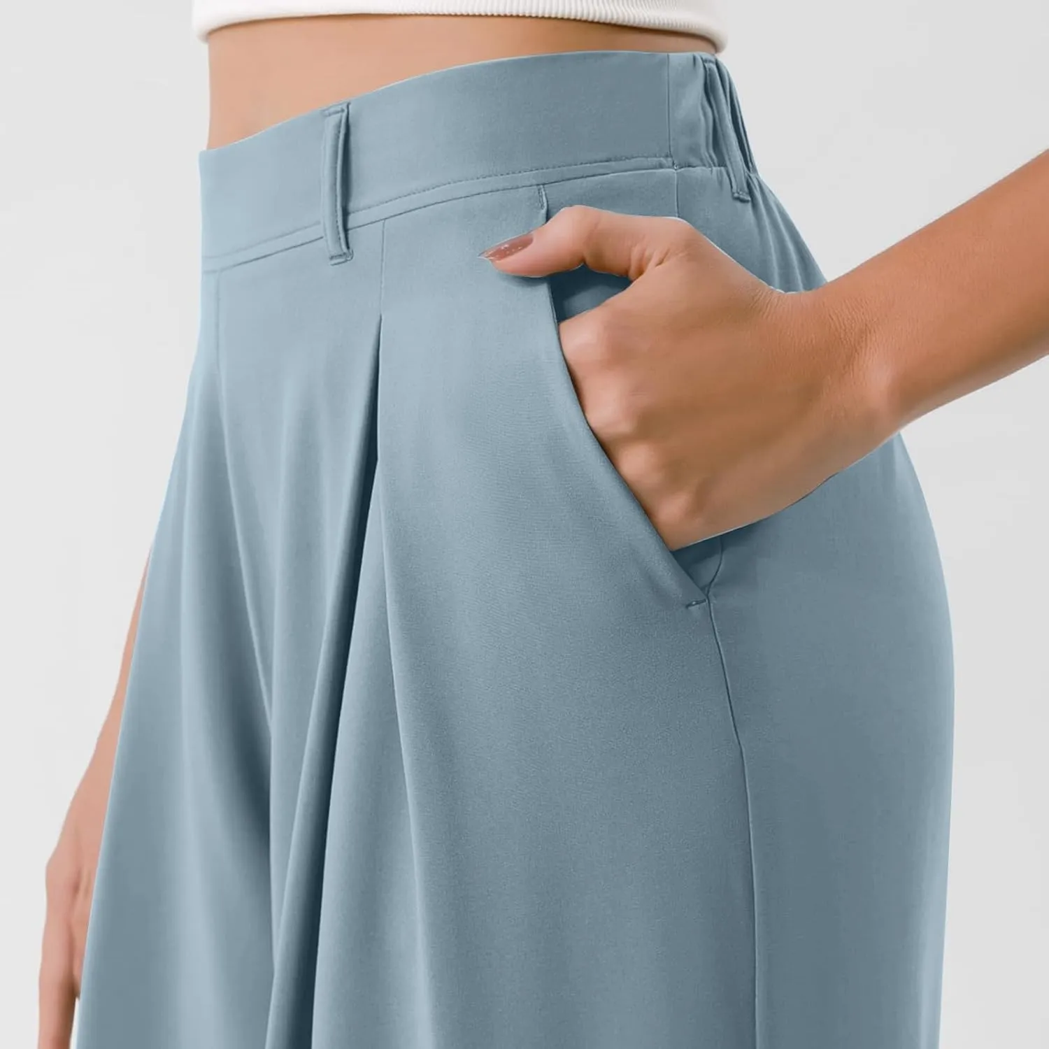 Women's Wide Legged Pants Pleated High Waisted with Pockets Flowy Trousers Business Casual Bottoms Trendy