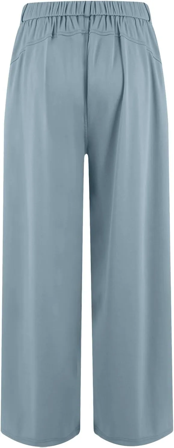 Women's Wide Legged Pants Pleated High Waisted with Pockets Flowy Trousers Business Casual Bottoms Trendy
