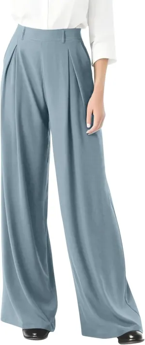 Women's Wide Legged Pants Pleated High Waisted with Pockets Flowy Trousers Business Casual Bottoms Trendy