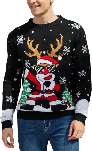 YIJIU Men's Ugly Christmas Sweater Long Sleeve Crew Neck Knitted Sweaters Xmas Holiday Funny Pullover Knitwear Tops