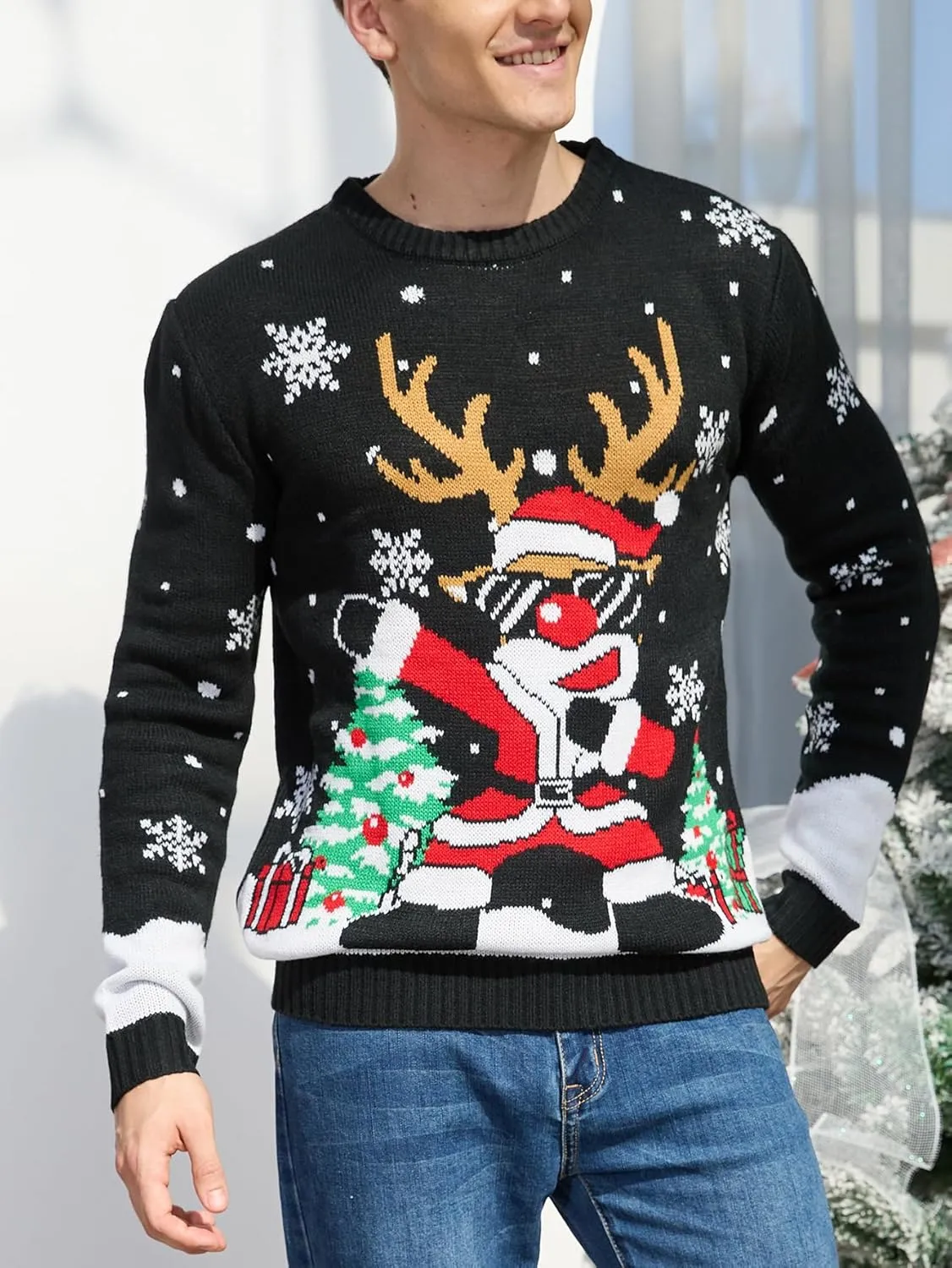 YIJIU Men's Ugly Christmas Sweater Long Sleeve Crew Neck Knitted Sweaters Xmas Holiday Funny Pullover Knitwear Tops